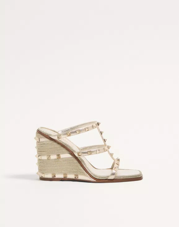 Valentino Rockstud Wedge Sandal In Laminated Nappa With Cornely Embroidery 100Mm - Image 1